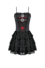 Black/Red Sleeveless Multi-Layered Lace Lace-Up Women's Grunge Cake Slip Dress Graduation Dress - Product - 3
