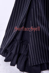 Black [Lorelei] Double-Layered Striped Print Ruffle Gothic Elegant Lolita Mermaid Maxi Skirt - Product - 7