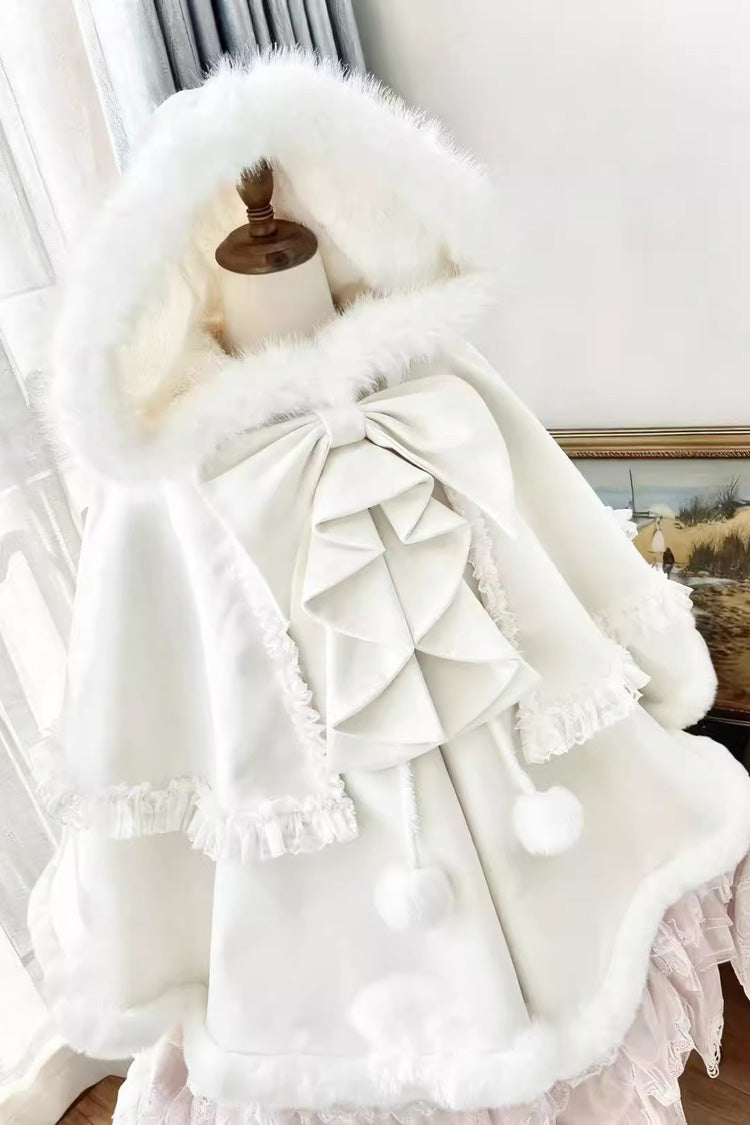 [Velvet Butterfly] Ruffle Bowknot Lace Hooded Sweet Lolita Dress Cloak Coat 4 Colors - Product - 2