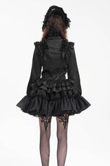 Black Long Sleeves Print Ruffle Lace Women's Gothic Blouse - Product - 6