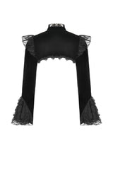 Black Stand Collar Long Flared Sleeves Lace Spliced Velvet Women's Gothic Cape - Product - 13