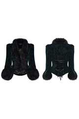 Women's V Collar Long Sleeves Faux Fur Stitching Gothic Coat 4 Colors - Product - 9
