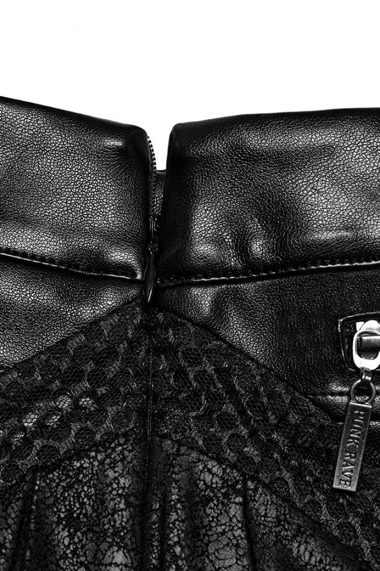 Black Faux Leather Pleated Stitching Women's Punk Skirt - Product - 7
