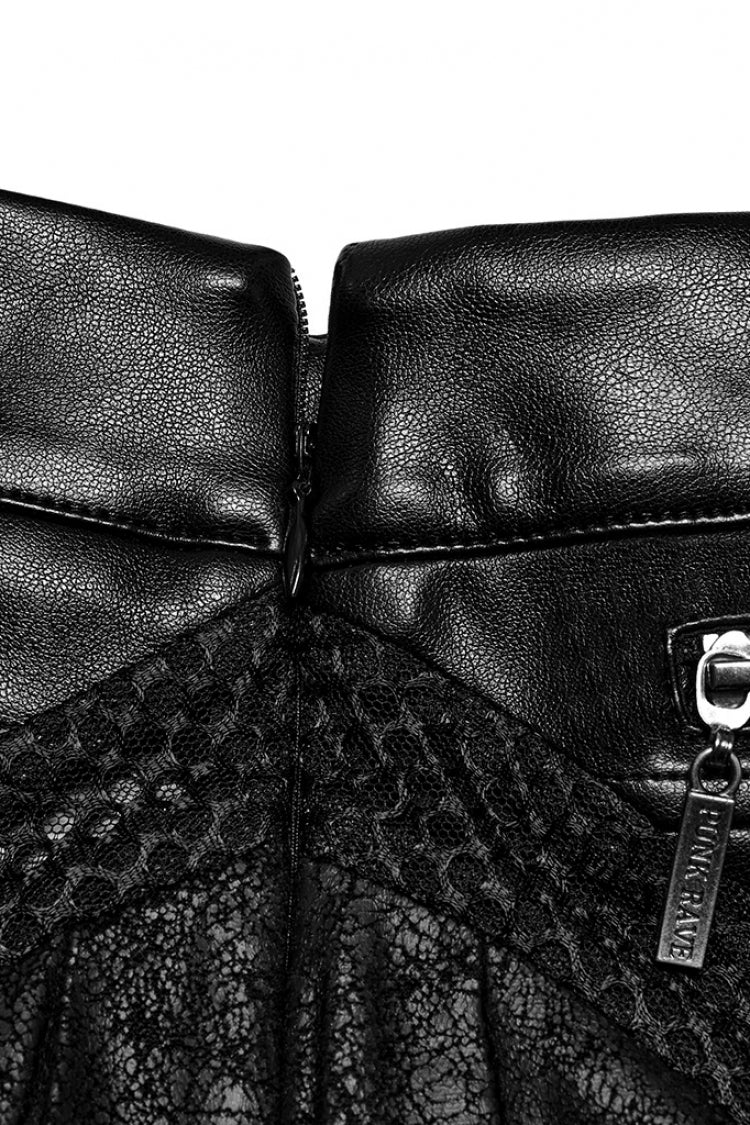 Black Faux Leather Pleated Stitching Women's Punk Skirt - Product - 7