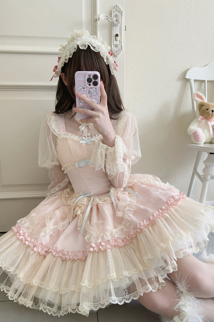 [Flower Season] Bowknot Lace Sweet Ballet Lolita Jsk Dress 4 Colors - Product - 12