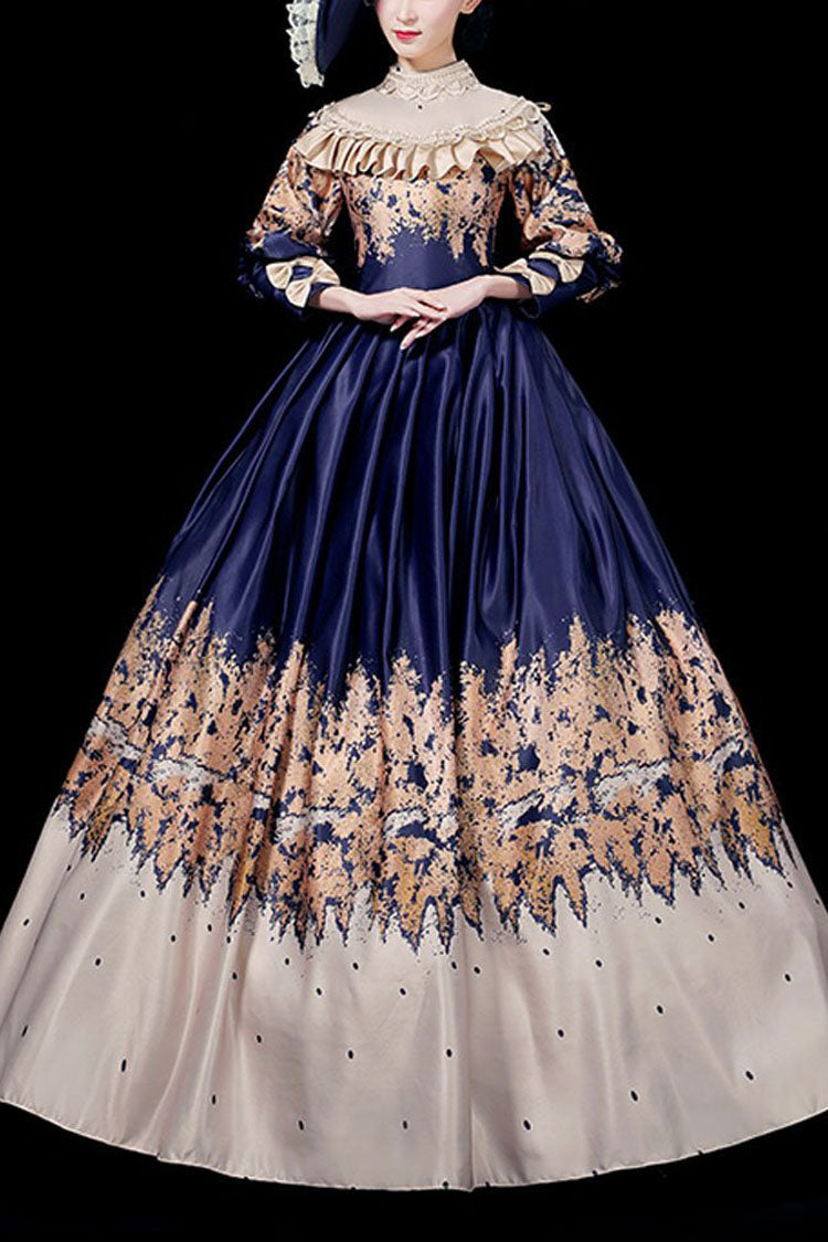 Blue Court Style High Waisted Half Sleeves Victorian Lolita Prom Dress - blue - 1