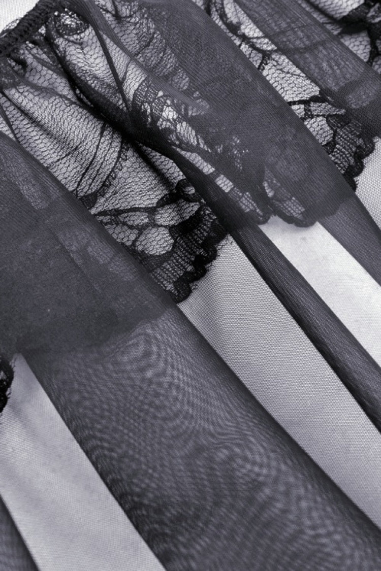 Black Sleeveless Hearted Multi-Layered Lace Split Sheer Mesh Women's Gothic Maxi Slip Dress - Product - 16