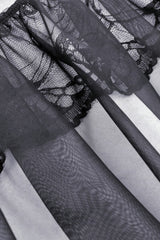 Black Sleeveless Hearted Multi-Layered Lace Split Sheer Mesh Women's Gothic Maxi Slip Dress - Product - 16