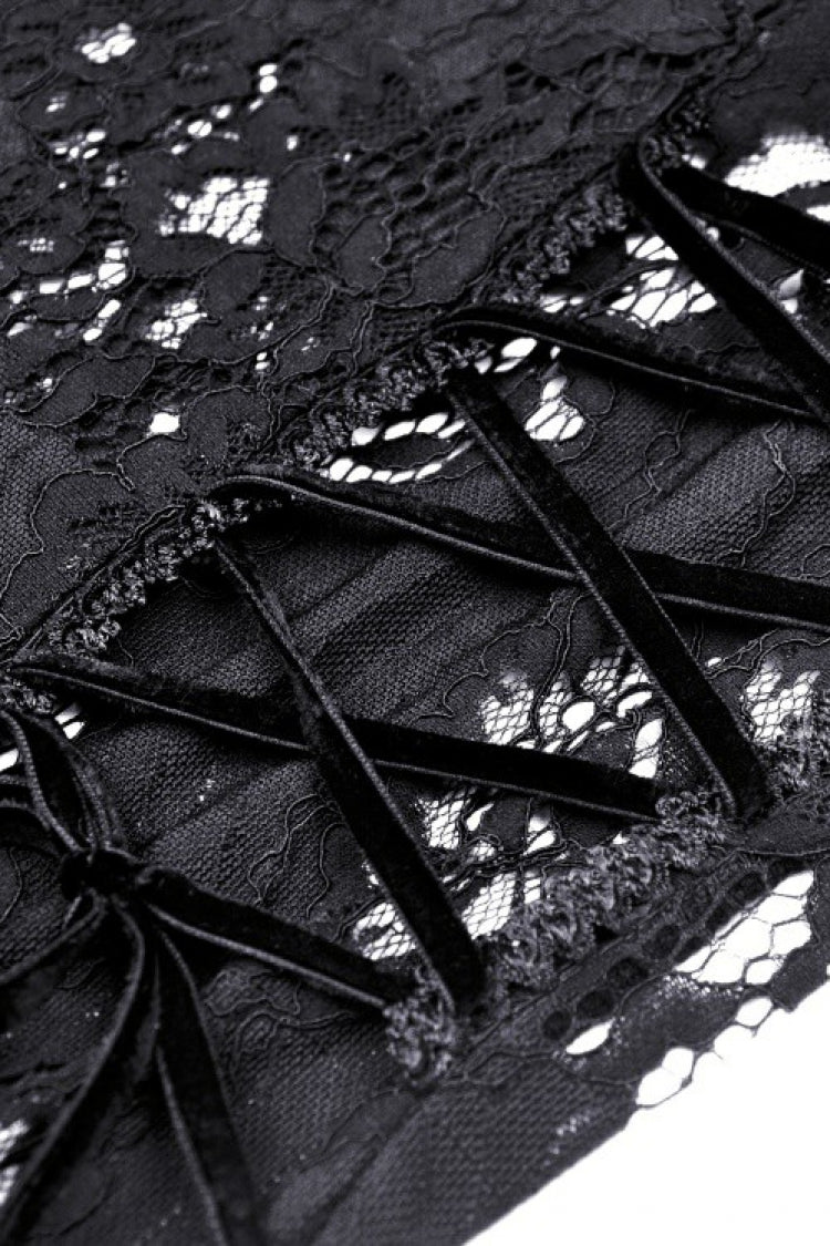 Black Lapel Collar Long Sleeves Ruffled Irregular Lace Lace-Up Women's Gothic Jacket Dress - Product - 16