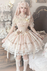 [Mist Champagne] Multi-Layered Ruffle Bowknot Lace Sweet Elegant Ballet Lolita Jsk Dress 3 Colors - Pink - 1