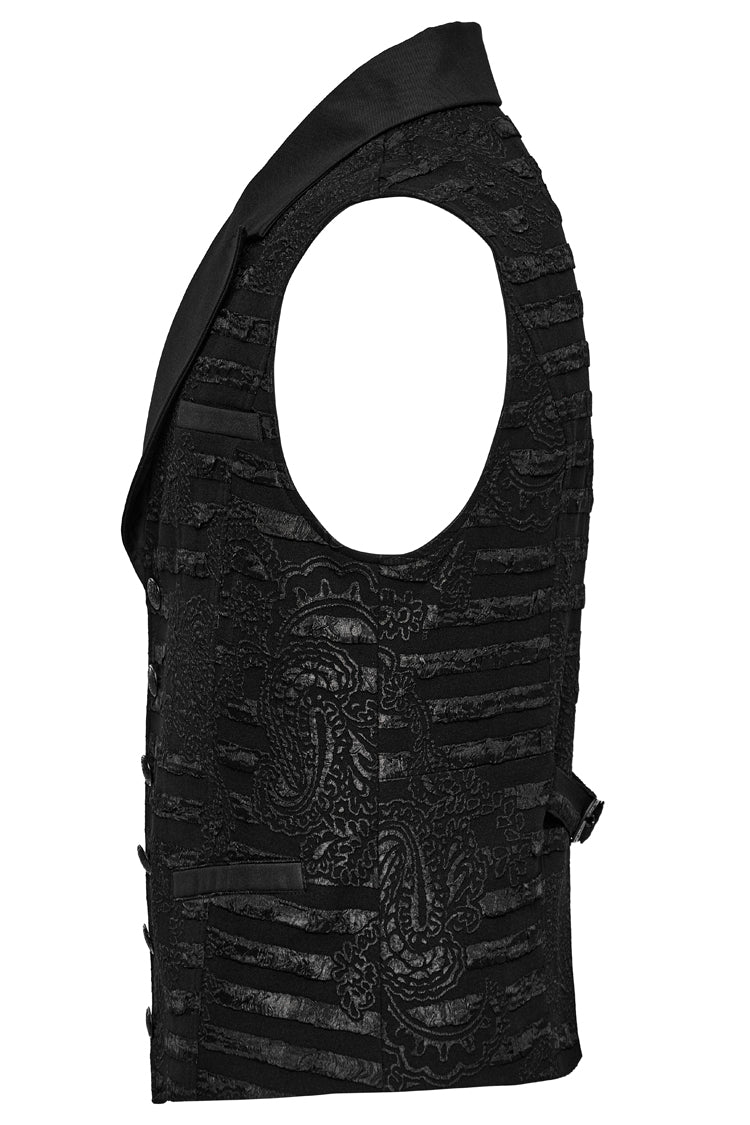 Black V Collar Jacquard Stripes Print Men's Gothic Vest - Product - 6