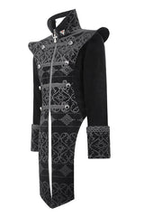 Black High Collar Chinese Palace Floral Pattern Velvet Long Mens Gothic Coat - Product - 5