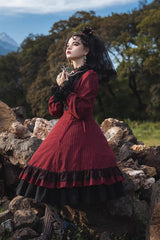 Point Manor Solid Color Stand Collar Long Sleeves Multi-layer Ruffle Gothic Lolita Dress 5 Colors - Product - 6