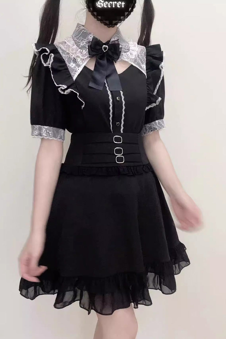 Jirai Kei Short Sleeves Hollow Bowknot Lace Sweet Blouse 3 Colors - Product - 2