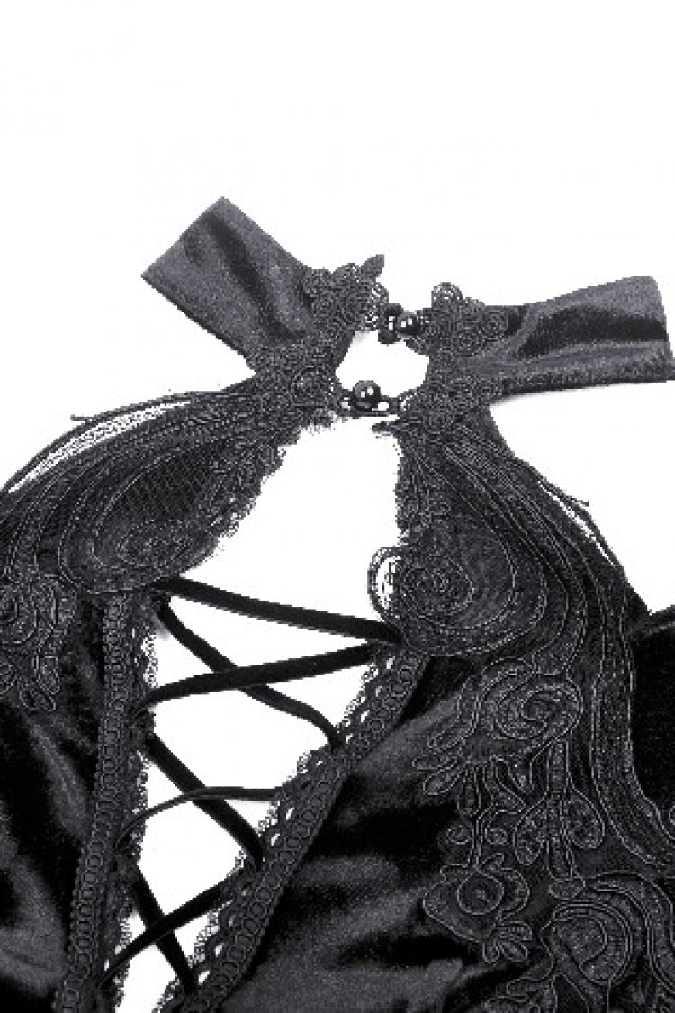 Black Long Sleeves Cut-Out Lace-Up Women's Gothic Side Slit Velvet Party Dress Wedding Dress - Product - 11