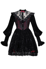 Black/Red [Rose Cemetery] Long Puff Sleeves Hollow Lace Gothic Lolita Dress - Product - 3