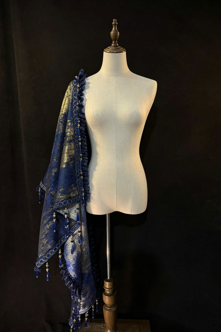 White/Blue [Royal Knight] Stand Collar Long Sleeves Gothic Vintage Cool Lolita Set - Shawl(Only) - 10