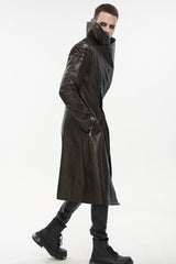 Brown Punk Exaggerated Large Collar Design Thick Rope Decoration Handsome Slim Long Men's Coat - Product - 7
