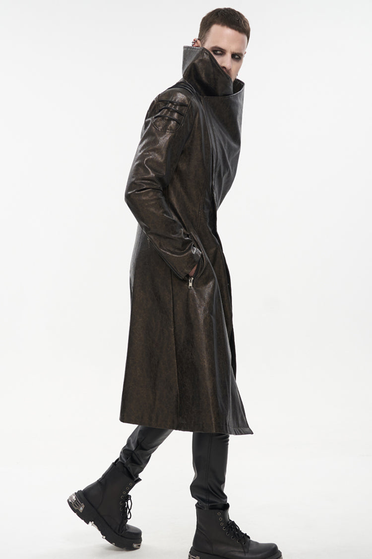 Brown Punk Exaggerated Large Collar Design Thick Rope Decoration Handsome Slim Long Men's Coat - Product - 7