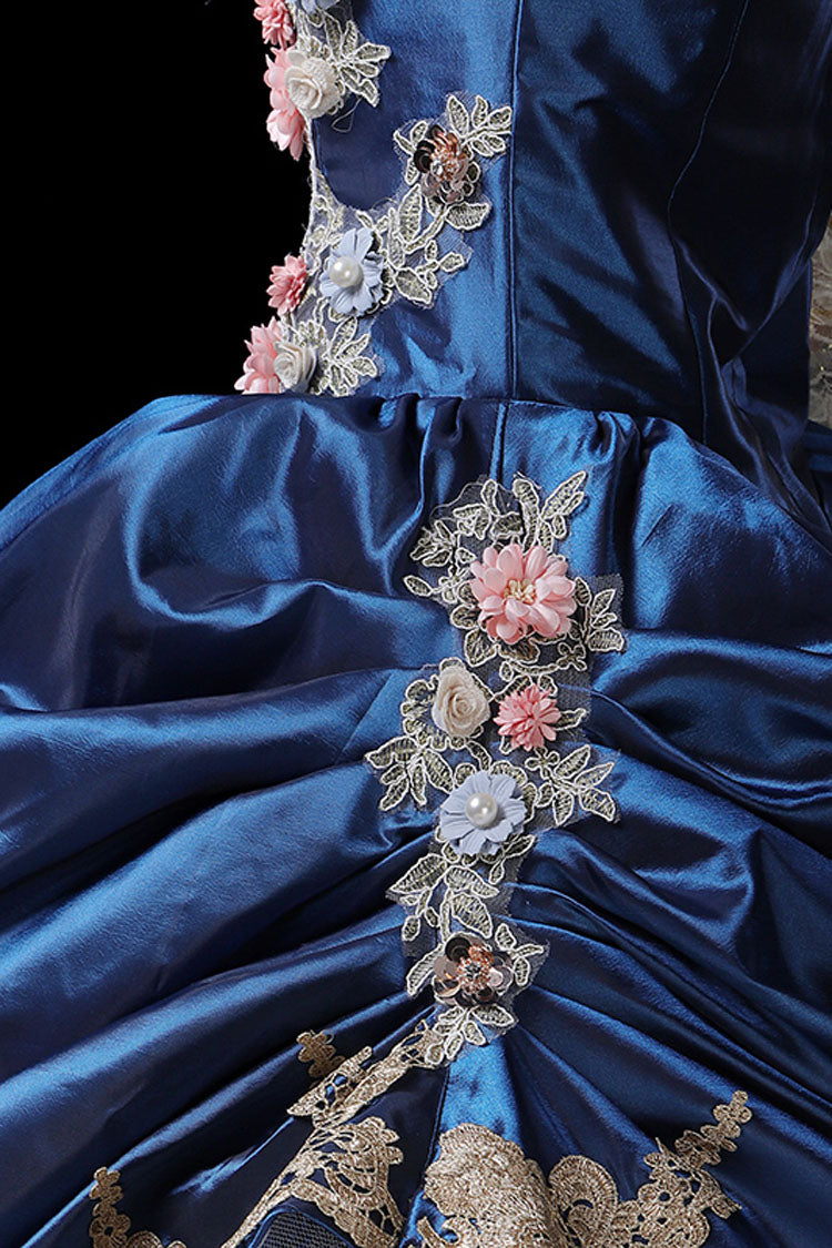 Trumpet Sleeves High Waisted Three Dimensional Flower Embroidery Print Victorian Lolita Prom Dress - Product - 4
