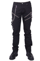 Black Punk Rock Zipper With Chains Mens Pants - Product - 4