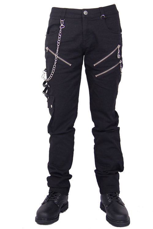 Black Punk Rock Zipper With Chains Mens Pants - Product - 4