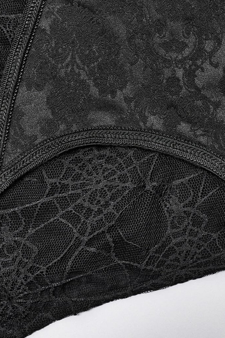Black Stand Collar Long Puff Sleeves Jacquard Print Lace Mens Gothic Blouse - Product - 8