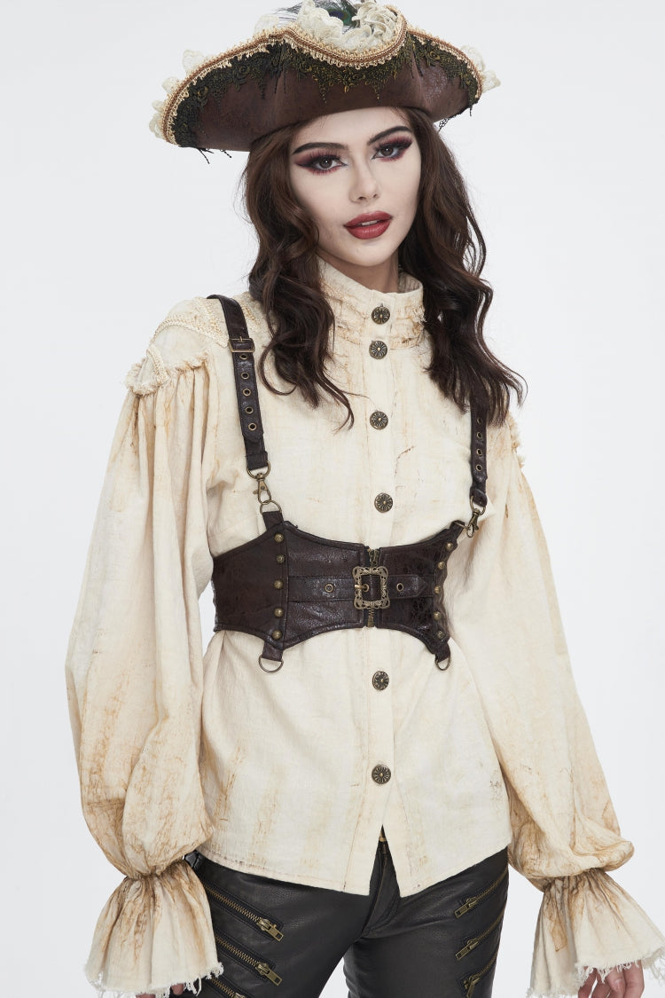Brown Lace-Up Slim Buckled Strappy Eyelet Women's Punk Corset - Product - 7