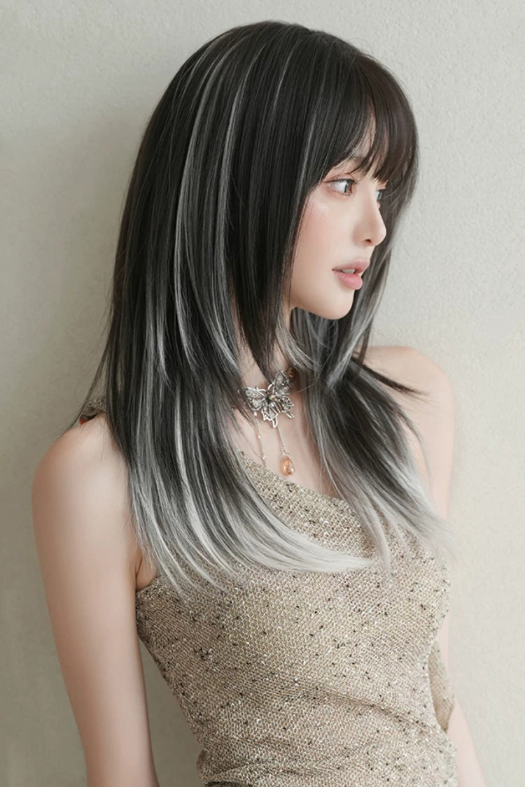 Black/Grey Highlights High‑Layered Daily Sweet Youth‑Enhancing Cosplay Lolita Wig - Product - 4