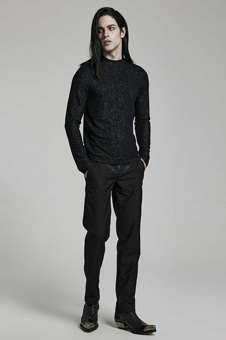 Black Long Sleeves Print Slim Men's Gothic Blouse - Product - 4