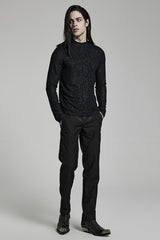 Black Long Sleeves Print Slim Men's Gothic Blouse - Product - 4