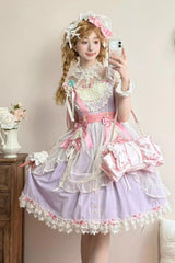 Purple [Sakura’s Spring Resonance] Sleeveless Ruffled Bow Sweet Lolita Jsk Dress (Short Version) - Purple - 1