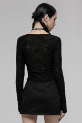 Black V Collar Long Sleeves Hollow Slim Women's Punk Blouse - Product - 3