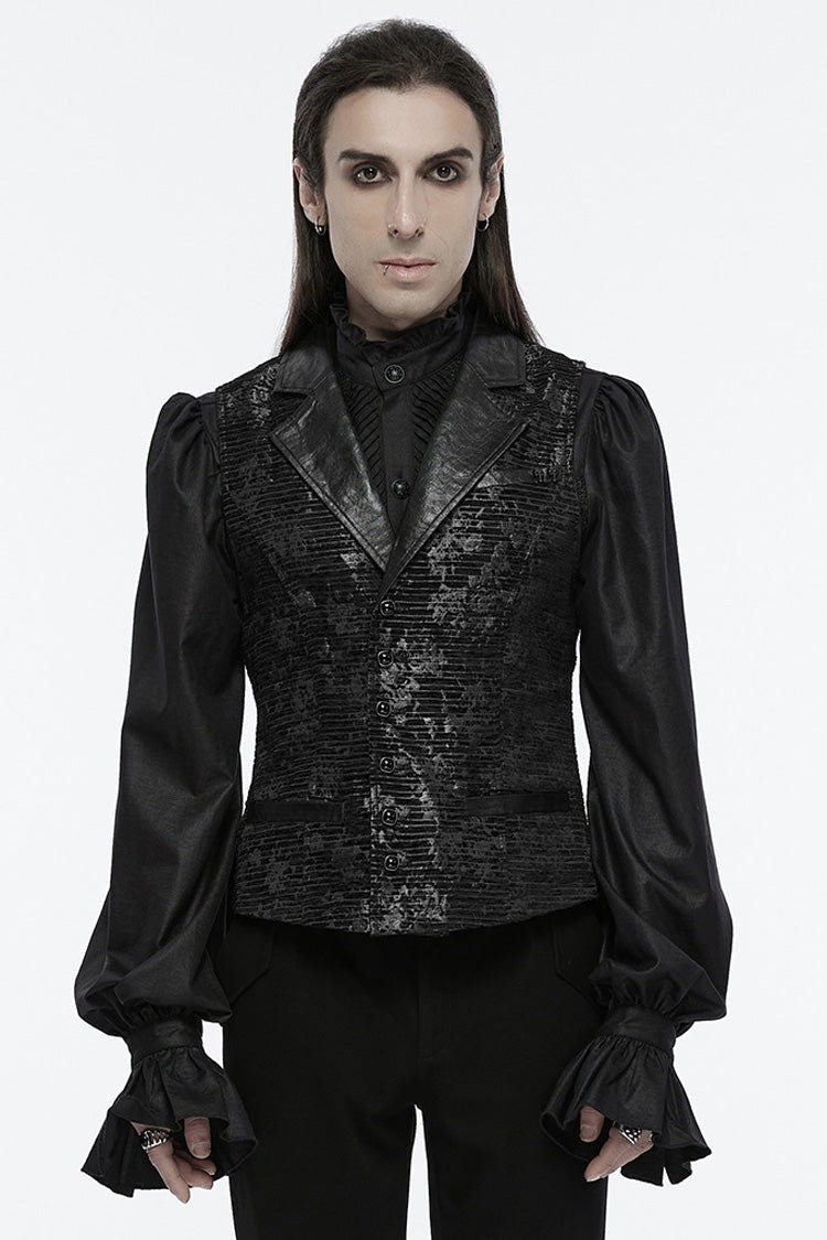 Black V Collar Sleeveless Print Skull Buckle Men's Gothic Vest - Black - 1