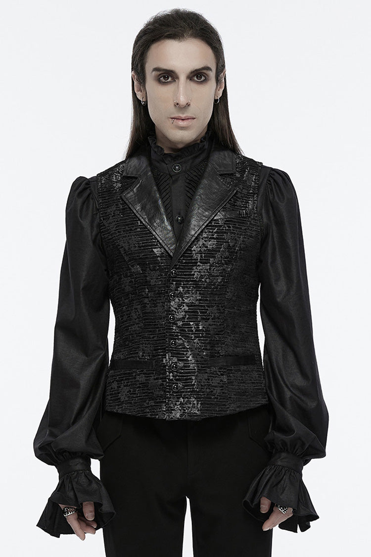 Black V Collar Sleeveless Print Skull Buckle Men's Gothic Vest - Black - 1