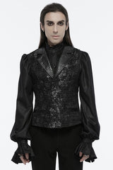 Black V Collar Sleeveless Print Skull Buckle Men's Gothic Vest - Black - 1