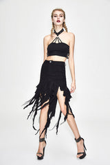 Black Punk Irregular Strip Tattered Sexy Womens Half Package Hip Skirt - Product - 5