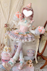 Pink [Candy House] Multi-Layered Print Ruffle Bowknot Lace-Up Sweet Ballet Lolita Jsk Dress - Product - 5