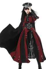 Red/Black [Scarlet Night Knight] Metal Chain Print Bowknot Gothic Military Elegant Lolita Dress - Product - 3