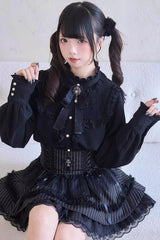 Sweet Print Ruffle Lace Lace-Up Jirai Kei Skirt 3 Colors - Product - 5