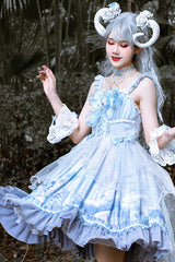 Blue Ruffled Stitching Seam 3D Print Sweet Lolita JSK Dress - Product - 3