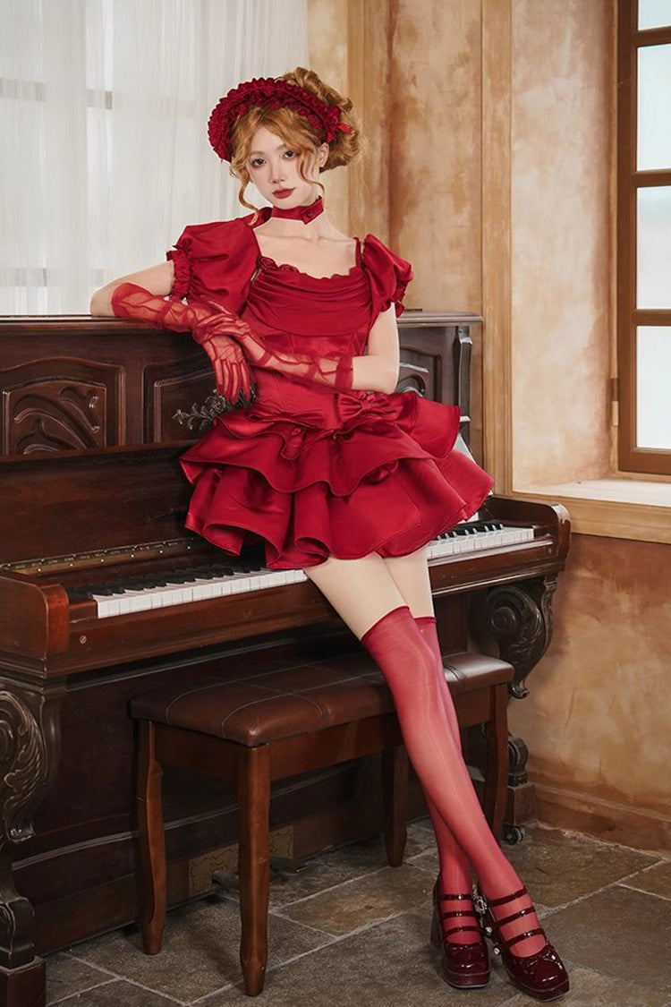 Red [Duet] Sleeveless Double-Layered Ruffle Bowknot Sweet Elegant Gorgeous Lolita Jsk Dress - Product - 4