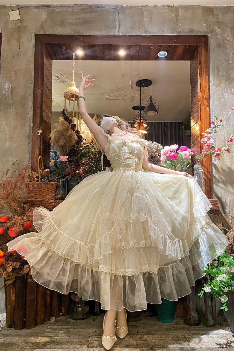 Apricot [Moonlight Sonata] Ruffle Cardigan Bowknot Lace Sweet Vintage Lolita Jsk Dress - Product - 6
