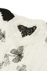 Black/White Butterfly Embroidered Lace-Up Women's Gothic High/Low Honeymoon Dress - Product - 12