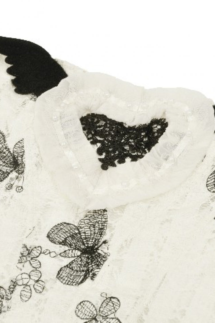 Black/White Butterfly Embroidered Lace-Up Women's Gothic High/Low Honeymoon Dress - Product - 12