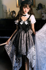 Black Fake Two Pieces Vintage Printed Irregular Hem Classic Lolita Dress - Product - 2