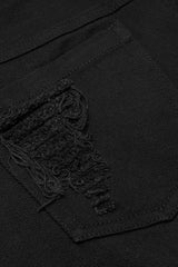 Black Five-Pointed Print Slim Ripped Metal Nail Decoration Women's Steampunk Skirt - Product - 8