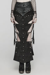 Black Inverted Triangle Hollow Metal Chain Women's Steampunk Skirt - Black - 1
