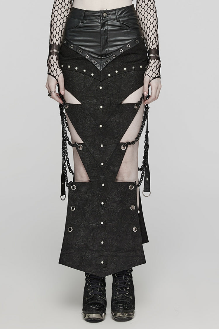 Black Inverted Triangle Hollow Metal Chain Women's Steampunk Skirt - Black - 1