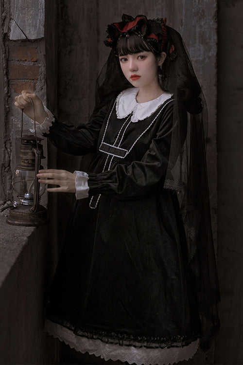 Black Doll Collar Long Sleeves Gothic Lolita Dress - Product - 2